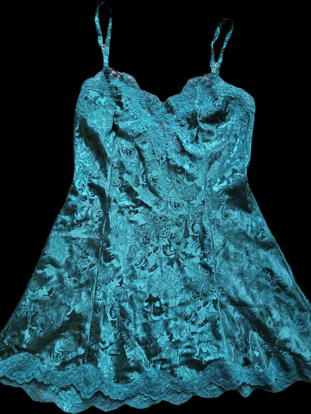Vintage GOLD LABEL‎ Victoria Secret Lingerie Slip Dress Green Lace, Med,Like New
